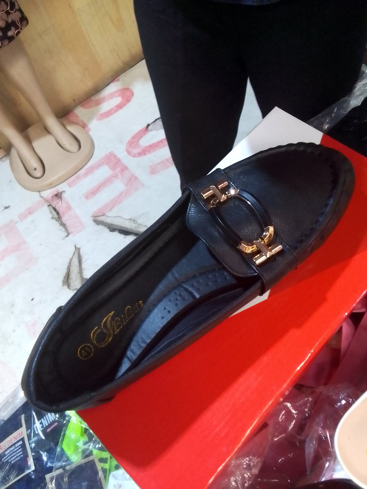 Ladies Black Buckle Loafers